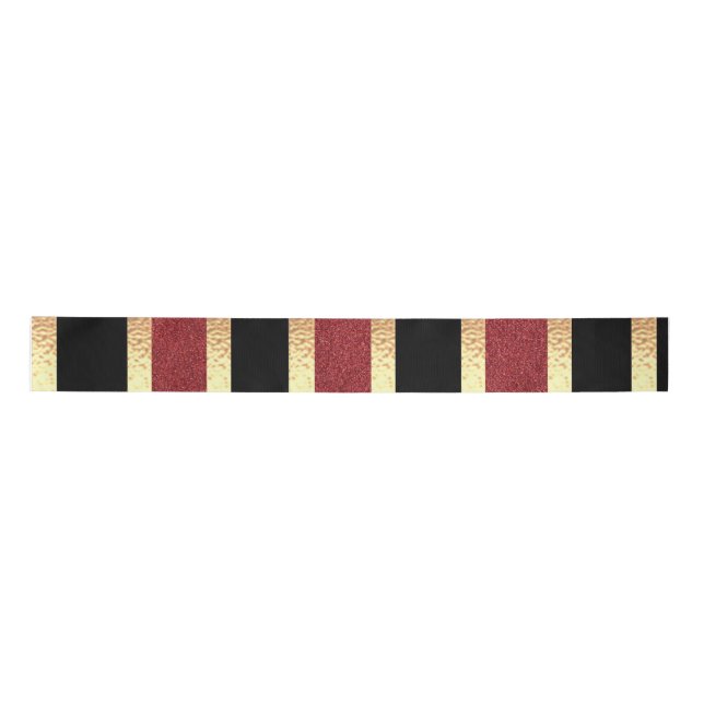 Black Red Golden Stripes Modern Satin Ribbon (Front)