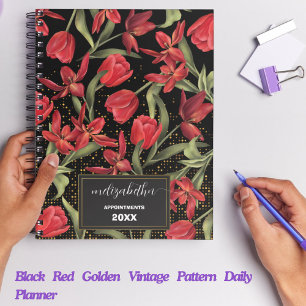 Black Red Golden Vintage Pattern Daily Planner