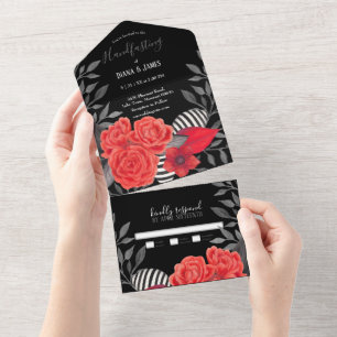 Black Red Gothic Floral Handfasting All In One All In One Invitation