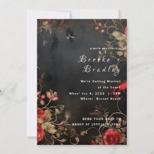 Black & Red Gothic Floral Wedding Invitation