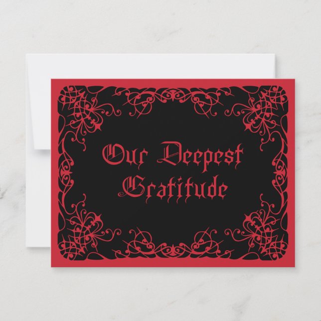 Black Red Gothic Wedding Thank You Card (Front)