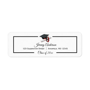 Black Red Graduation Class Cap and Tassel Address
