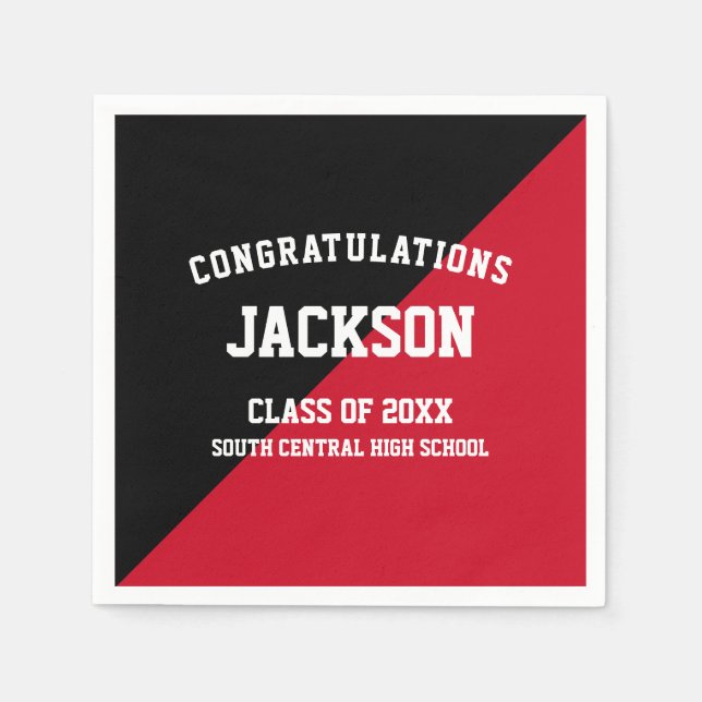Black Red Graduation Party Napkins (Front)