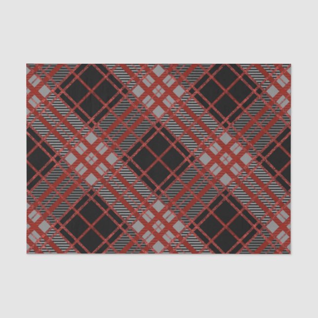BLACK RED GRAY HALLOWEEN PLAID PATTERN TISSUE PAPER (Front)
