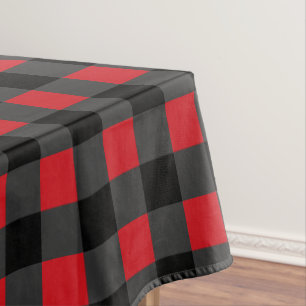Black Red & Gray Plaid Checked - Tablecloth