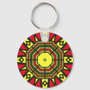 Black, Red, Green and Yellow Geometric design Key Ring