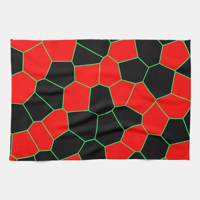 Black Red Green Modern Trendy Pattern Tea Towel (Horizontal)