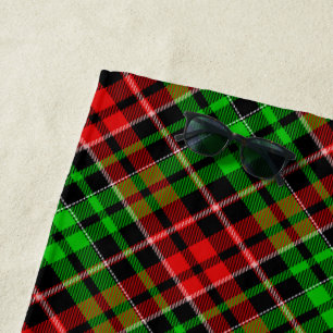 Black Red Green Plaid Tartan Design  Beach Towel