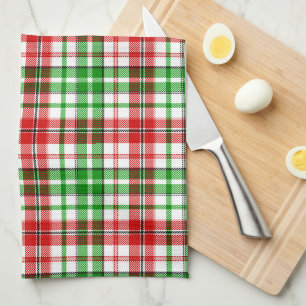 Black Red Green Plaid Tartan Design  Tea Towel