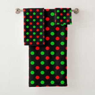Black Red Green Polka Dots Design Bath Towel Set