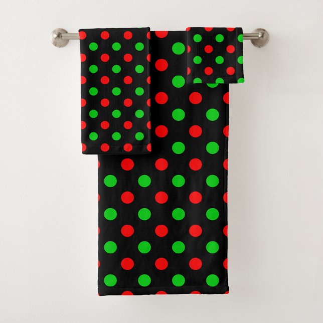 Black Red Green Polka Dots Design  Bath Towel Set (Insitu)
