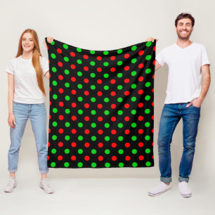 Black Red Green Polka Dots Design Fleece Blanket
