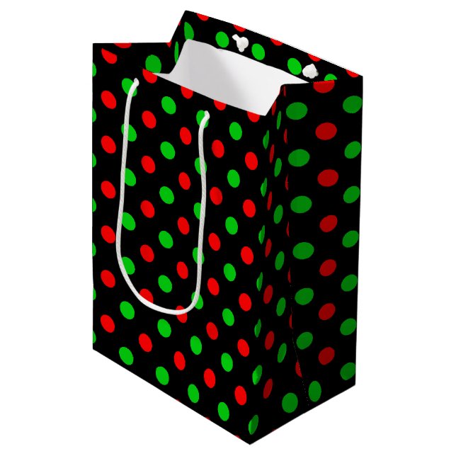 Black Red Green Polka Dots Design  Medium Gift Bag (Front Angled)