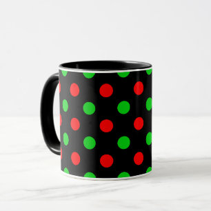 Black Red Green Polka Dots Design  Mug