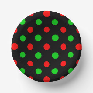 Black Red Green Polka Dots Design Paper Plate