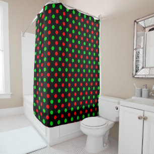 Black Red Green Polka Dots Design Shower Curtain