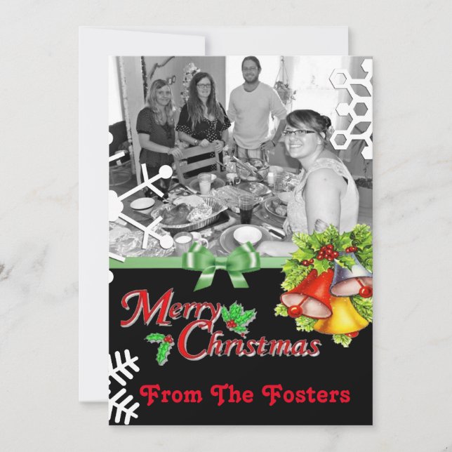 Black, Red, Green Snowflake Christmas Card (Front)