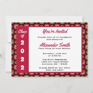 Black Red Green Square Dot Border Graduation Party Invitation