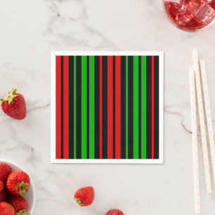 Black Red Green Stripes Pattern Napkin