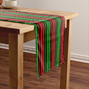 Black Red Green Stripes Pattern Short Table Runner