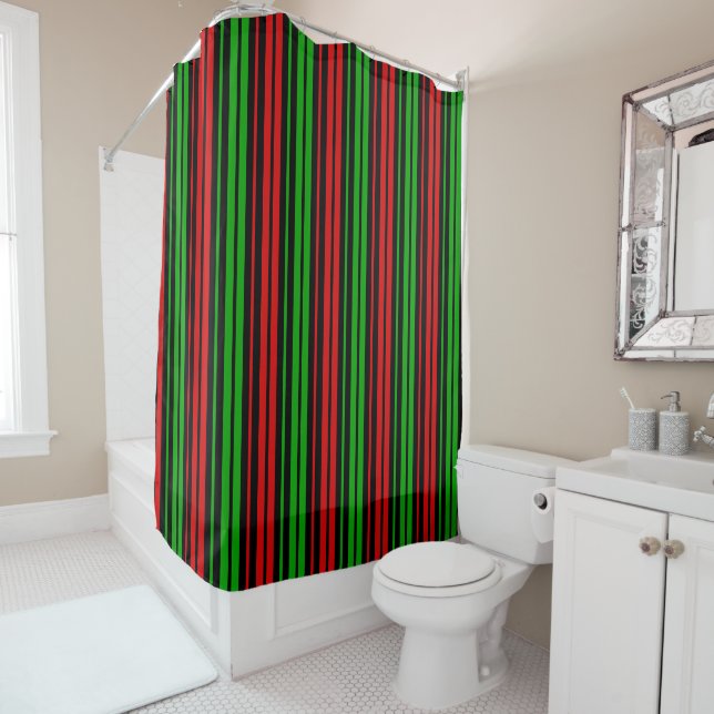Black Red Green Stripes Pattern   Shower Curtain (In Situ)