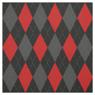 Black Red Grey Argyle Pattern Fabric