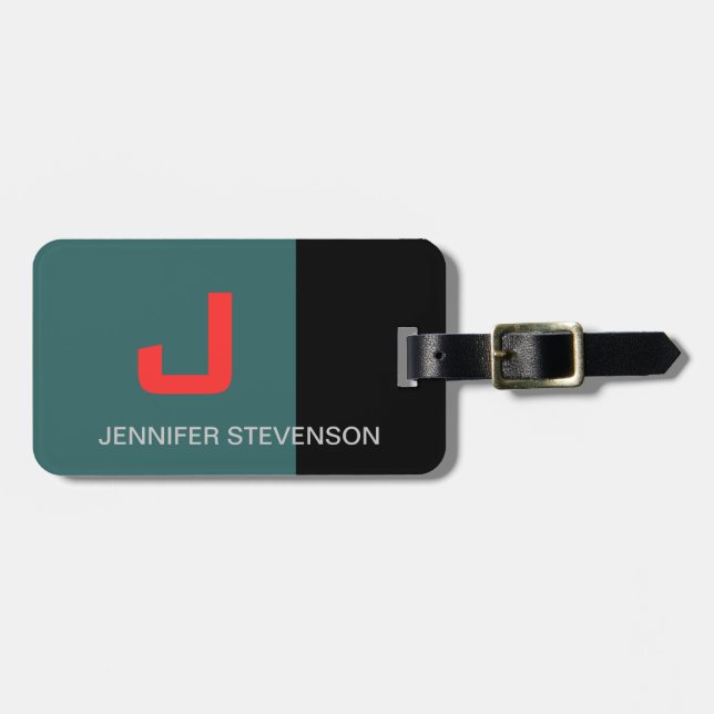 Black Red Grey Blue Monogram Luggage Tag (Front Horizontal)