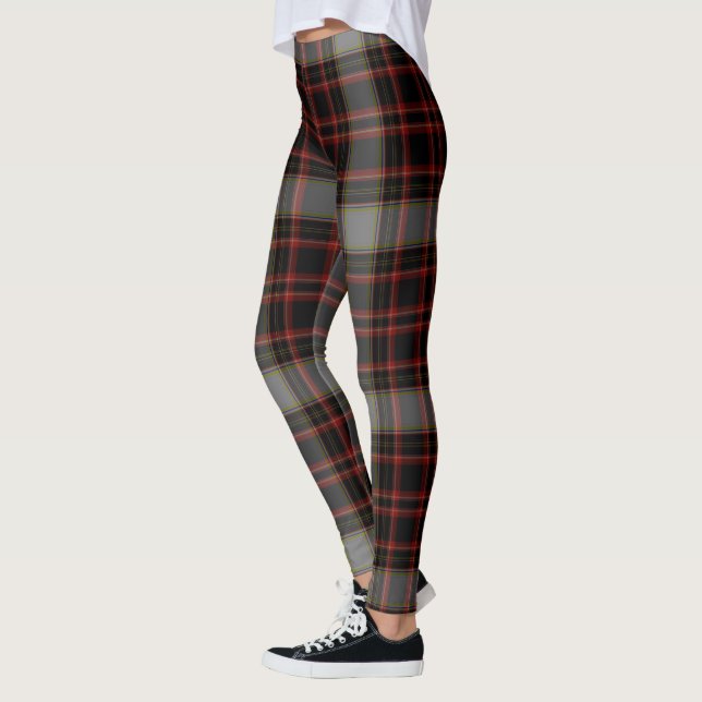 Black Red Grey Giant Tartan Plaid Leggings (Left)