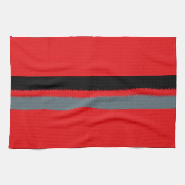 red and black tea towels