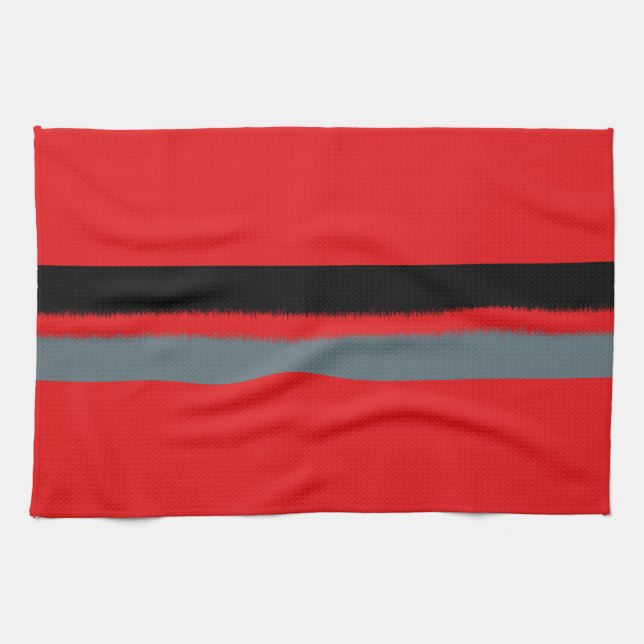 Black Red Grey Grey Stripes Tea Towel (Horizontal)