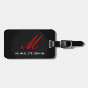 Black Red Grey Monogram Customise Name Bag Tag