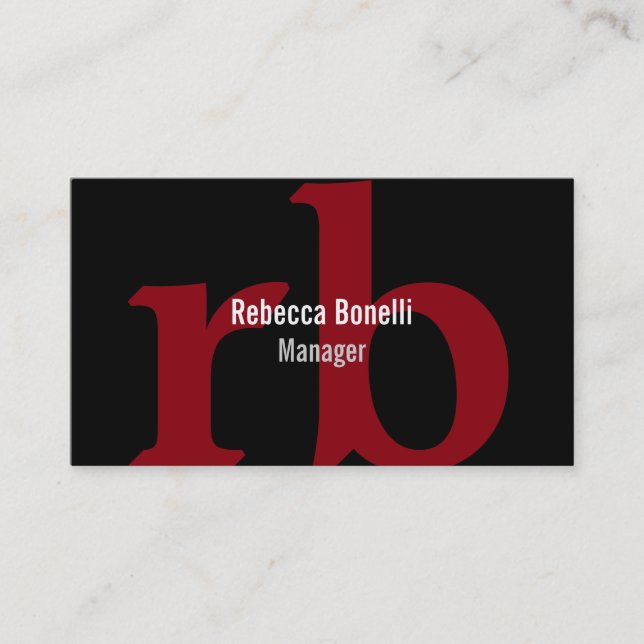 Black Red Grey Monogram Manager Business Card (Front)