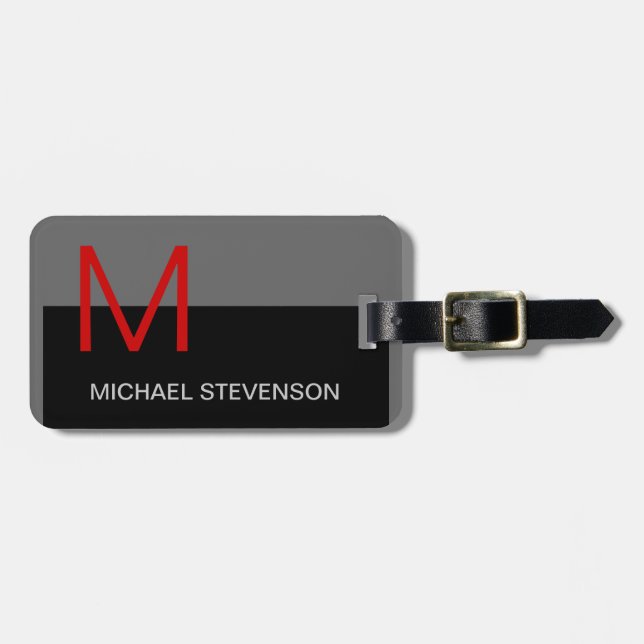 Black Red Grey Script Custom Name Bag Tag (Front Horizontal)