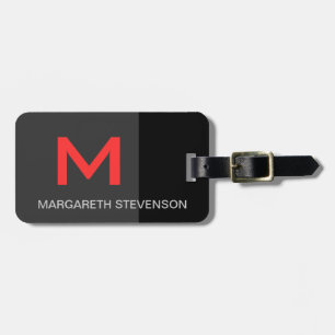 Black Red Grey Script Customise Name Luggage Tag