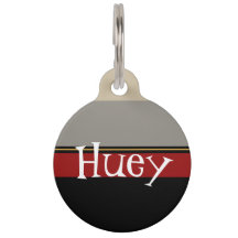 Black, red, grey, tan tag