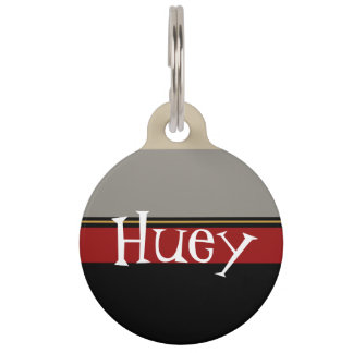 Black, red, grey, tan tag