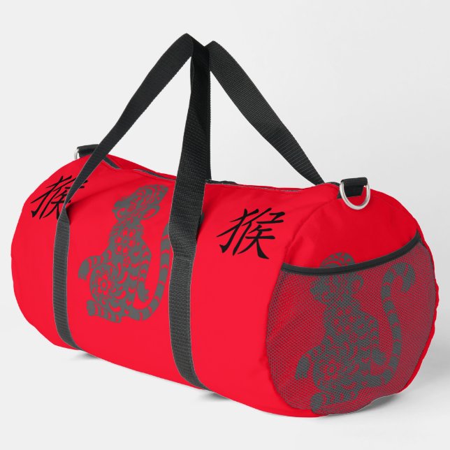 Black, Red, Grey, Year of Monkey Chinese Zodiac | Duffle Bag (Right Corner)