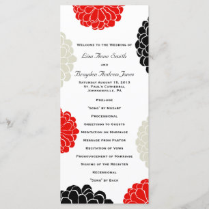 Black Red Grey Zinnia Flower Wedding Program Programme