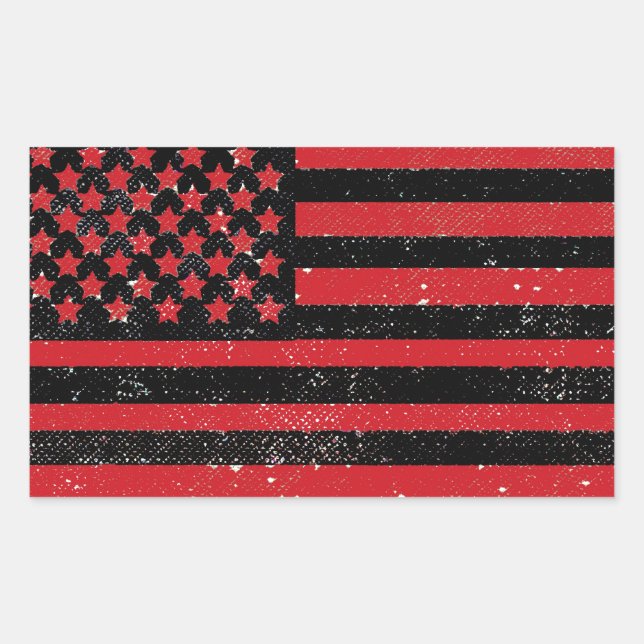Black red grunge American flag Rectangular Sticker (Front)