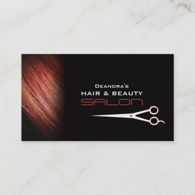 Black Red Hair Salon Appointment Business Card (Front)