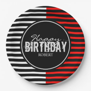 Black & Red Happy Birthday Paper Plates