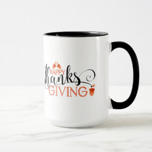 Black & Red Happy Thanksgiving Typography Design Mug