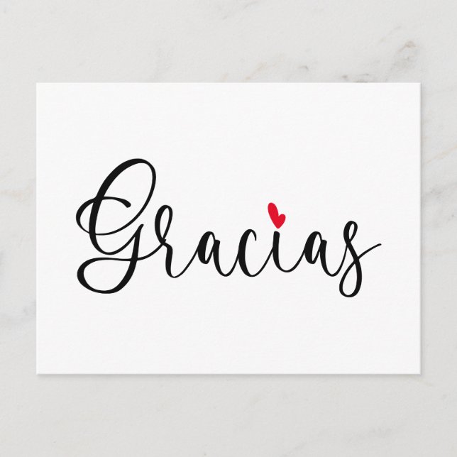 Black Red Heart Handwritten Calligraphy Gracias Postcard (Front)