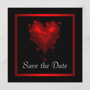 Black Red Heart Save The Date Wedding