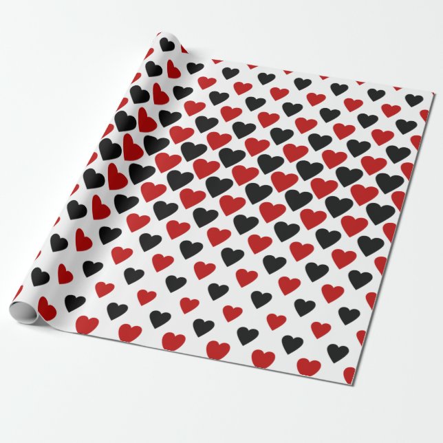 Black & Red Heart Valentine Wrapping Paper (Unrolled)