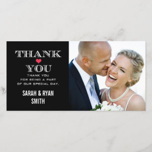 Black Red Heart Wedding Photo Thank You Cards
