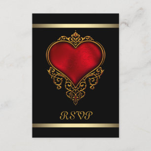 Black Red Heart Wedding RSVP Card
