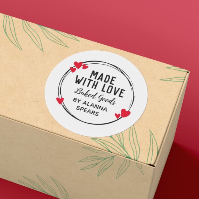 Black Red Heart Wreath Made With Love Classic Round Sticker (Creator Uploaded)