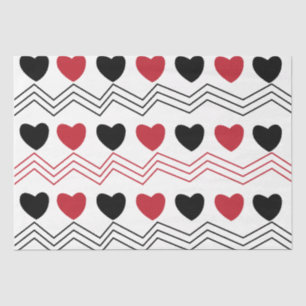 Black Red Hearts Chevron Stripe  Tissue Paper