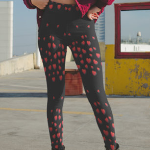 Black Red Hearts Modern Leggings Valentine's Day